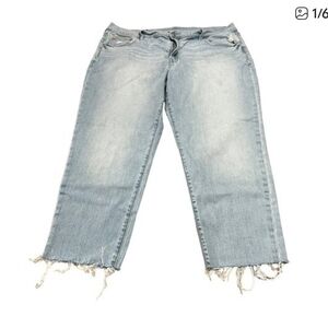 GAP Light Blue Girlfriend Jeans with Distressed Frayed Hem, Size 20R